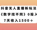 抖音无人直播新玩法，数字找不同，7天收入1500+【揭秘】