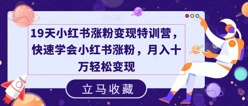 19天小红书涨粉变现特训营，快速学会小红书涨粉，月入十万轻松变现|霸气资源网