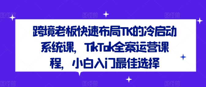 跨境老板快速布局TK的冷启动系统课，TikTok全案运营课程，小白入门最佳选择|霸气资源网